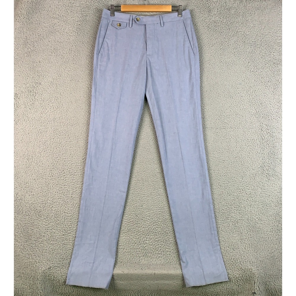 Bonobos Somelos Tocidos Dress Pants Mens 30x37 Blue Slim Stretch‎ Unfinished Hem